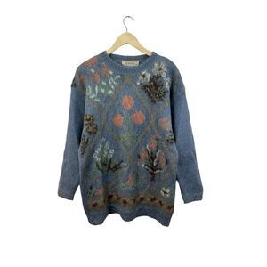 Vintage Melbourne Elements Medium Sweater Pullover Mohair Wool Blue Womens